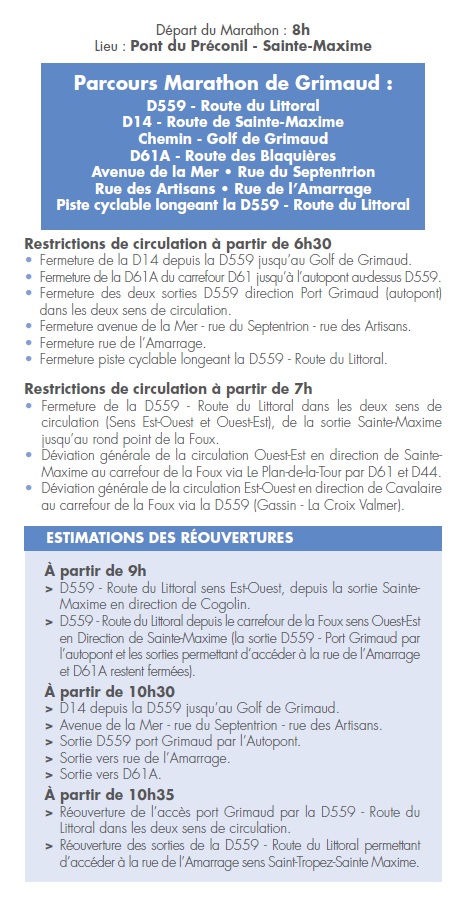 Dimanche 31 mars 2019 : 2e marathon du golfe de Saint-Tropez - restriction de circulation