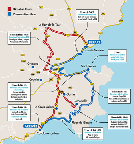 Marathon : modification du plan de circulation à Grimaud le 25 mars 