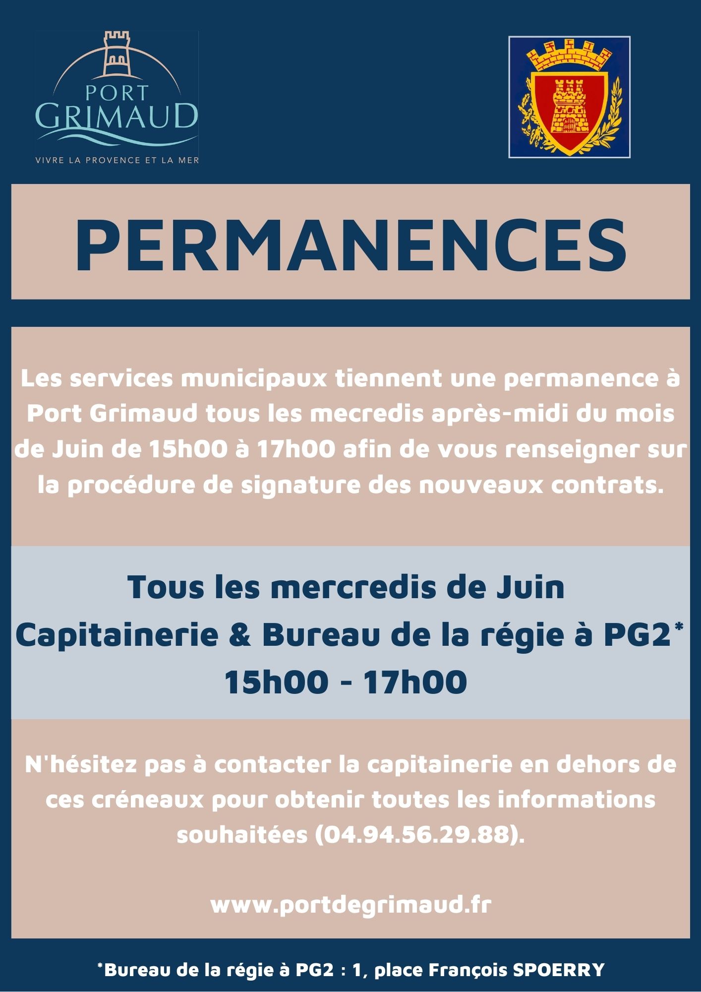Permanences Port Grimaud : Juin 2022