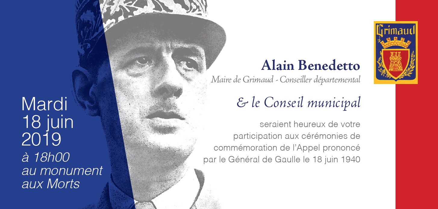 18 juin 2019 : Invitation à la cérémonie de commémoration de l'appel du Général de Gaulle  