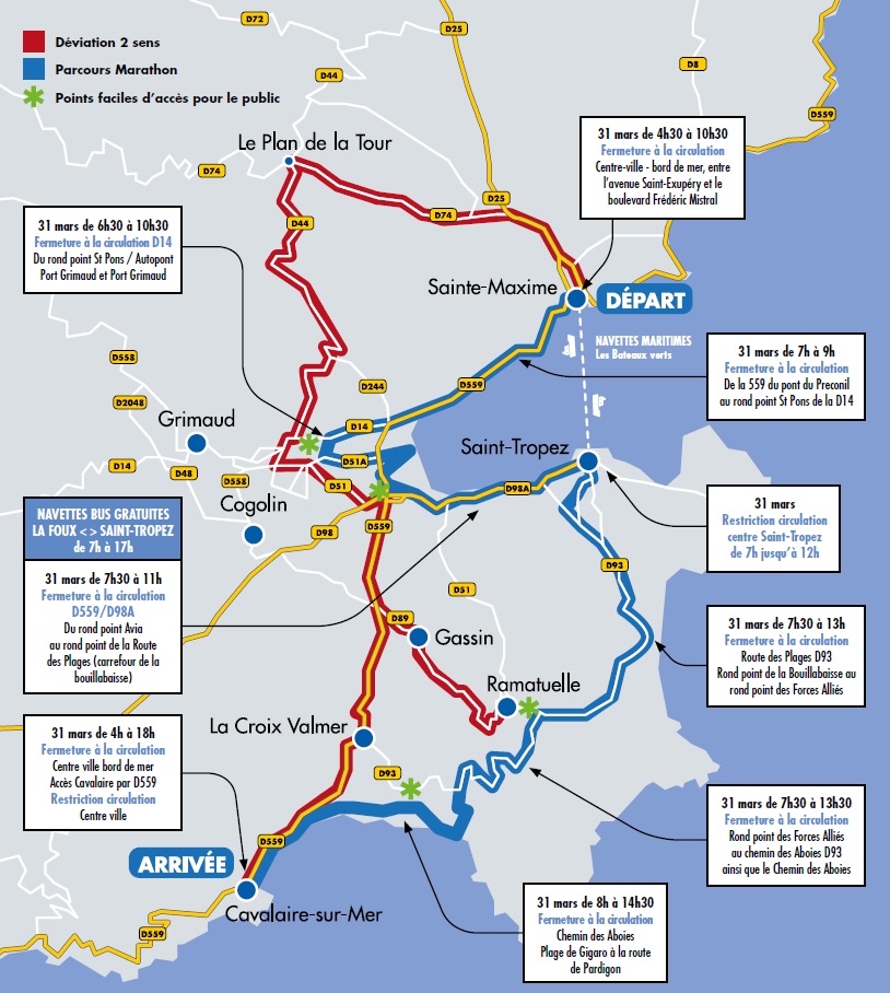 Dimanche 31 mars 2019 : 2e marathon du golfe de Saint-Tropez - restriction de circulation