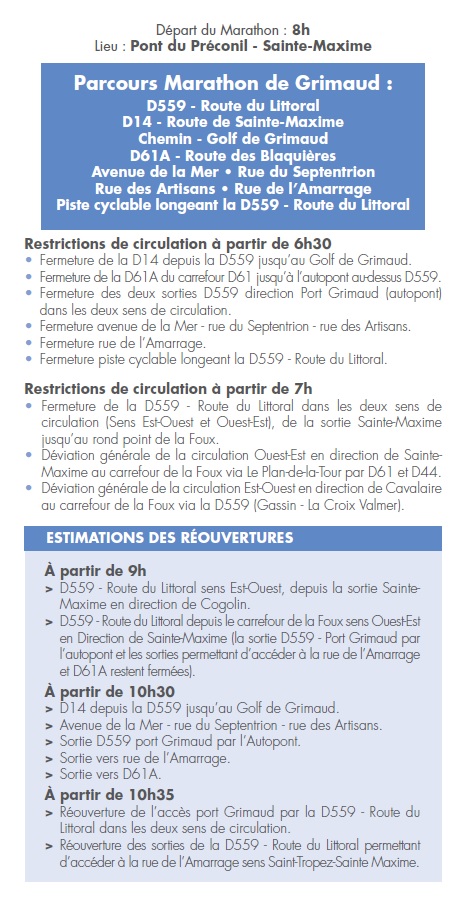 Sunday, March 31, 2019: 2nd marathon of the Gulf of Saint-Tropez - restriction of circulation