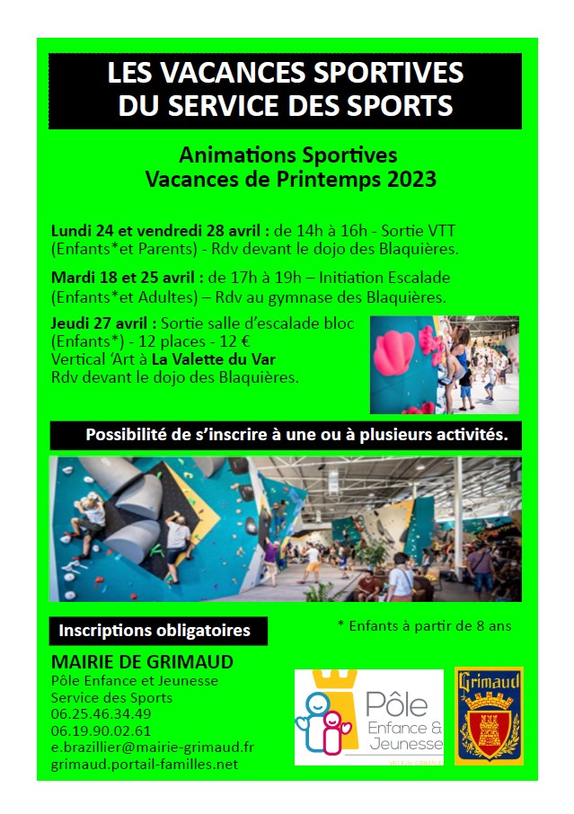 Programme animations sportives : vacances de pâques 2023