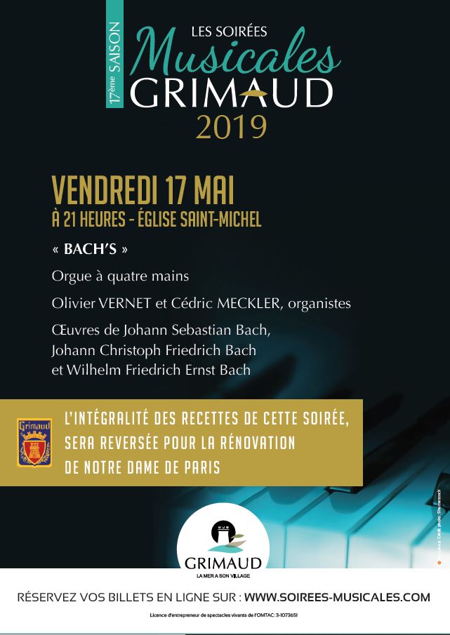 Vendredi 17 mai 2019 : Concert des soirées musicales de Grimaud pour la reconstruction de Notre Dame de Paris 
