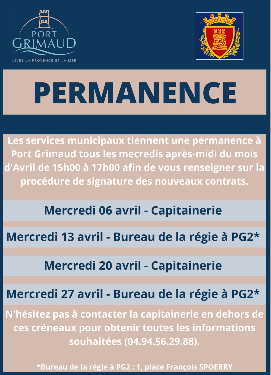 Permanences Port Grimaud : Avril 2022