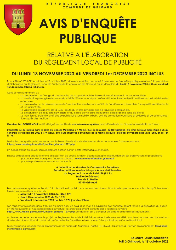 Enquête publique relative à l'élaboration du règlement local de publicité