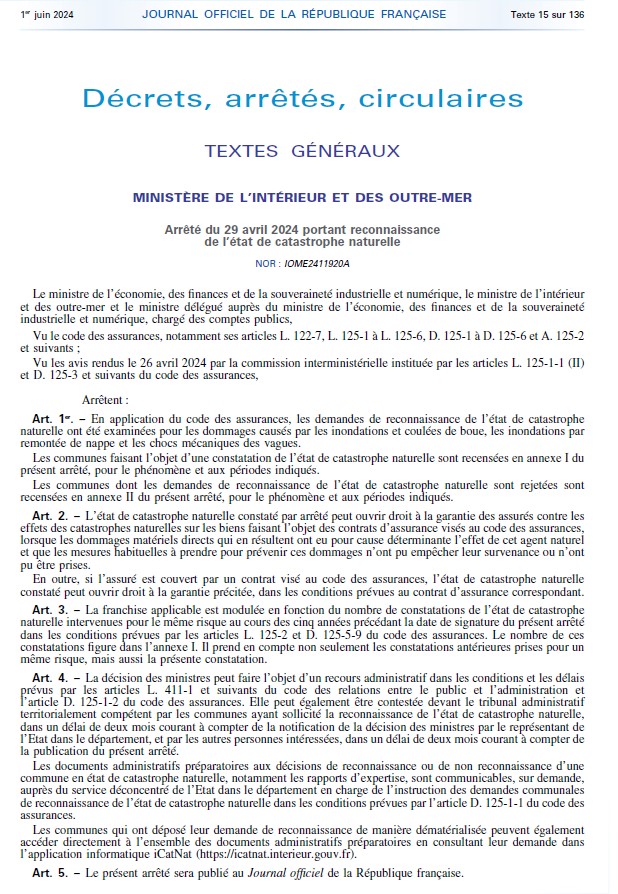 Flood of March 10, 2024 - Decree recognizing the state of natural disaster