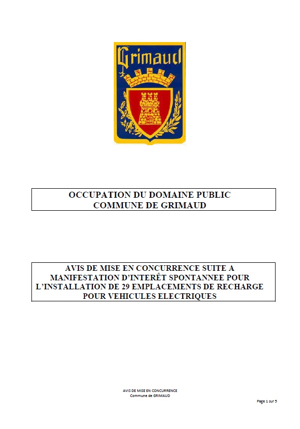 AVIS DE MISE EN CONCURRENCE SUITE A MANIFESTATION D’INTERÊT SPONTANNEE POUR L’INSTALLATION DE 29 EMPLACEMENTS DE RECHARGE POUR VEHICULES ELECTRIQUES