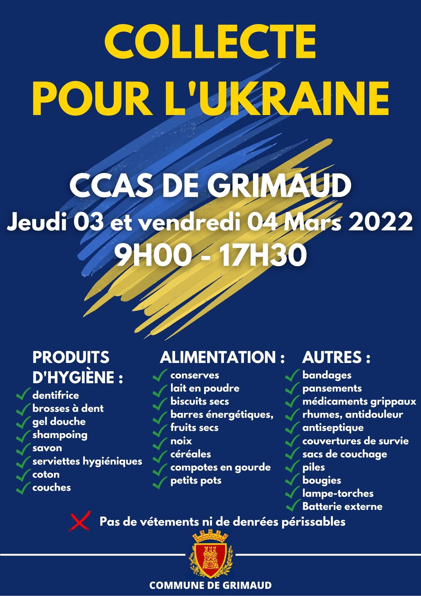 Collecte pour l'Ukraine : jeudi 03 et vendredi 04 mars 2022