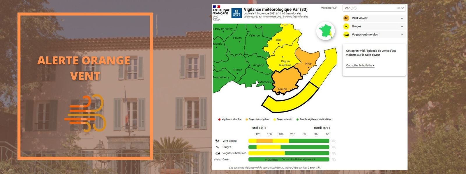 Lundi 15 novembre 2021 : alerte orange vent fort 