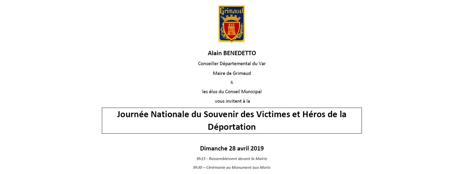 28 avril 2019 : Journée Nationale du Souvenir des Victimes et Héros de la Déportation 