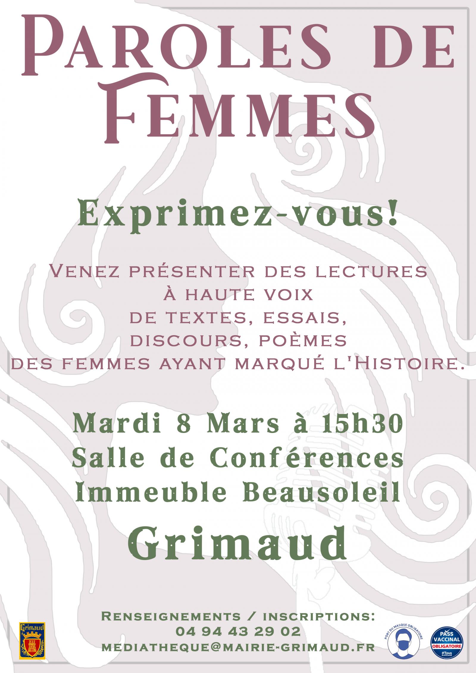 Mardi 8 mars 2022 : « Paroles de femmes »