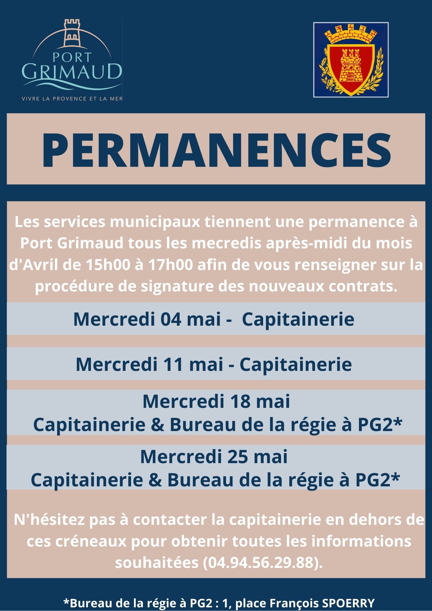 Permanences Port Grimaud : Mai 2022